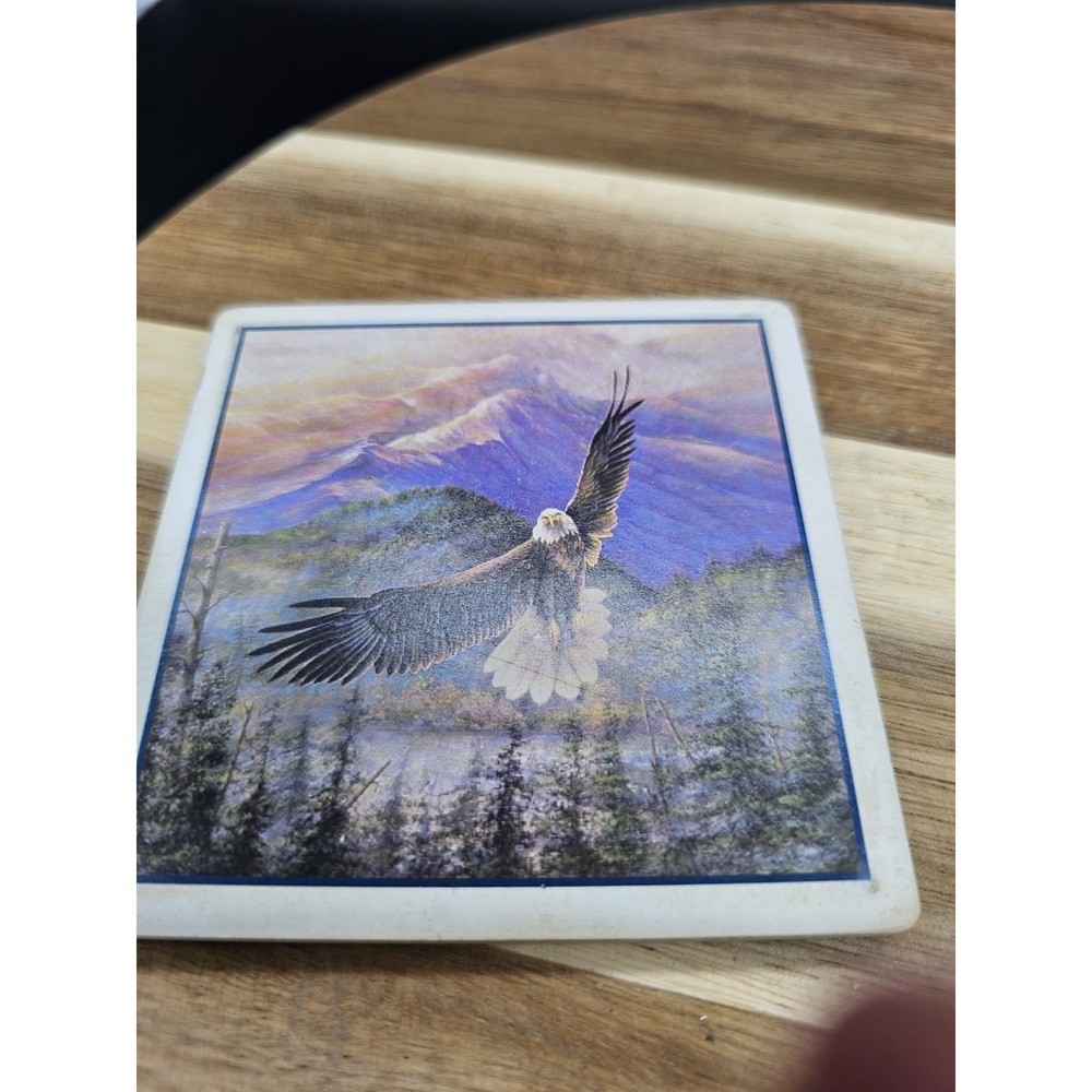Set Of 4 Stone Coaster With American Eagle In Flight - Picture 4 of 7